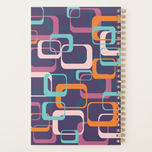 Retro Geometric Mid Mod Atomic Paars gepersonalise Planner (Achterkant)
