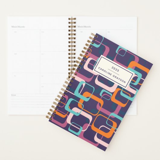 Retro Geometric Mid Mod Atomic Paars gepersonalise Planner (Display)
