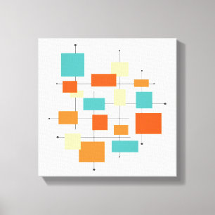 Retro Geometric Oranje en Blue Mid Century Canvas Afdruk