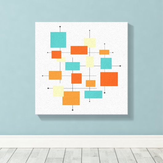 Retro Geometric Oranje en Blue Mid Century Canvas Afdruk (Insitu (Houten vloer))