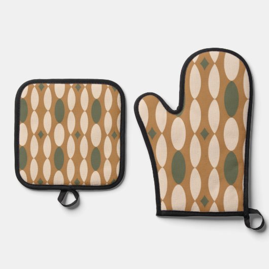 Retro Geometric Oven Mitt & Pot Holder Set (Voorkant)