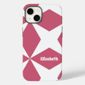 Retro Geometric Pattern Aangepaste naam Roze & Whi Case-Mate iPhone Case (Achterkant)