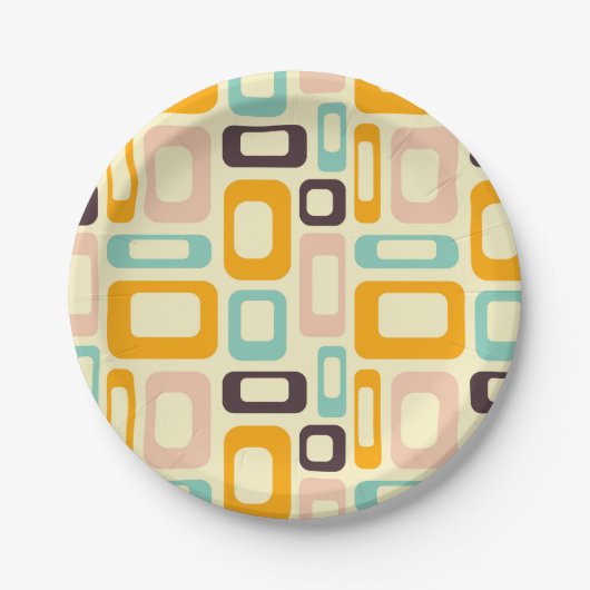 Retro geometric pattern in light beige background papieren bordje (Voorkant)