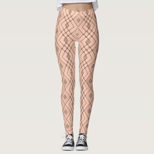 Retro Geometric Pattern op Peach Summer Kijk Leggings (Voorkant)