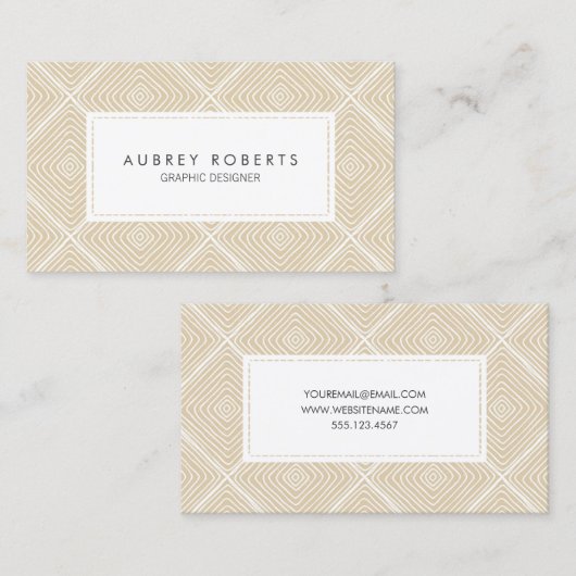 Retro Geometric Pattern Professional Beige White Visitekaartje (Voorkant / Achterkant)