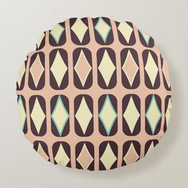 Retro geometric pattern with brown, yellow, blue rond kussen (Voorkant)