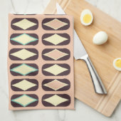 Retro geometric pattern with brown, yellow, blue theedoek (Quarter Fold)