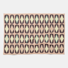 Retro geometric pattern with brown, yellow, blue theedoek