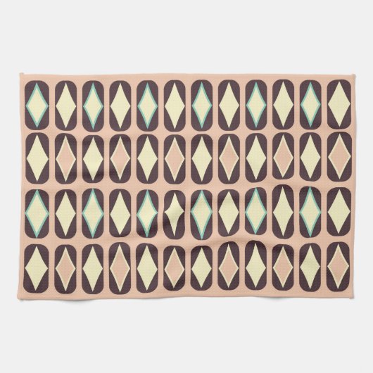 Retro geometric pattern with brown, yellow, blue theedoek (Horizontaal)