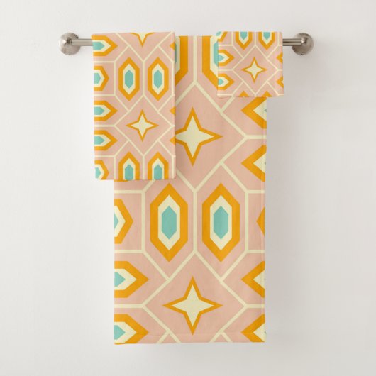 Retro geometric pattern with hexagons and stars bad handdoek (Insitu)