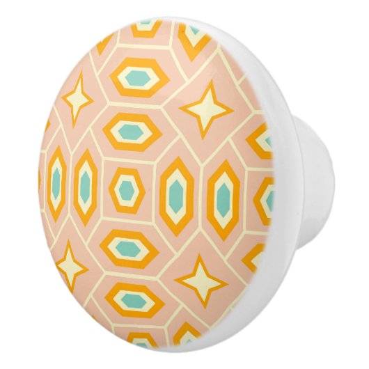 Retro geometric pattern with hexagons and stars keramische knop (Rechts)