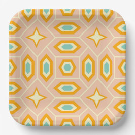 Retro geometric pattern with hexagons and stars papieren bordje