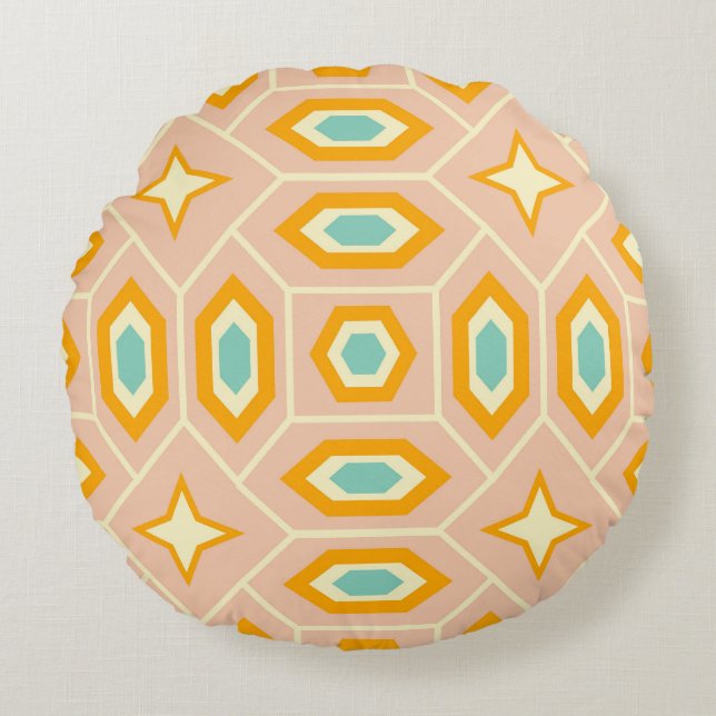 Retro geometric pattern with hexagons and stars rond kussen (Voorkant)