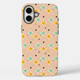 Retro geometric pattern with teal, orange, black iPhone 16 plus hoesje