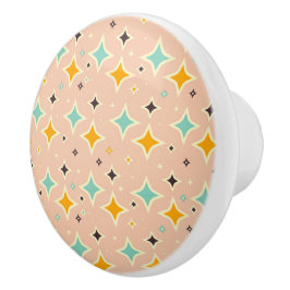 Retro geometric pattern with teal, orange, black keramische knop