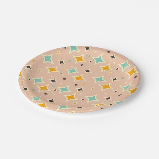 Retro geometric pattern with teal, orange, black papieren bordje (Gekanteld)