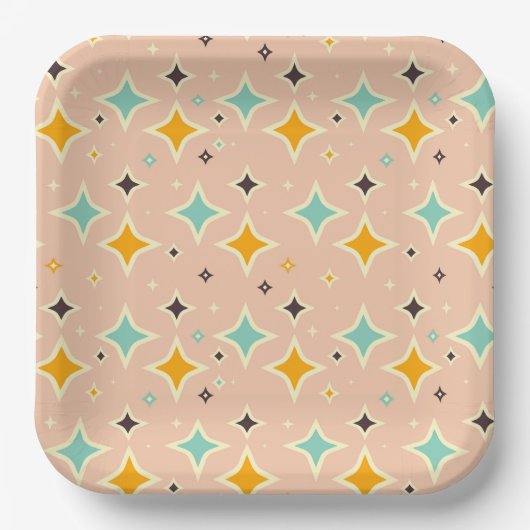 Retro geometric pattern with teal, orange, black papieren bordje (Voorkant)