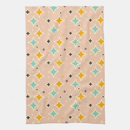 Retro geometric pattern with teal, orange, black theedoek (Verticaal)