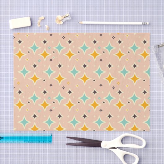 Retro geometric pattern with teal, orange, black tissuepapier (Craft)