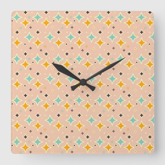 Retro geometric pattern with teal, orange, black vierkante klok (Voorkant)