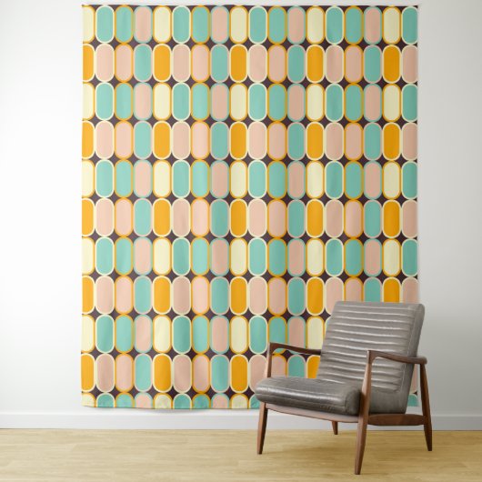 Retro geometric pattern with vertical ovals wandkleed (In situ)