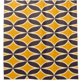 Retro geometric pattern yellow and brown leaf douchegordijn