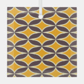 Retro geometric pattern yellow and brown leaf glas ornament (Voorkant)