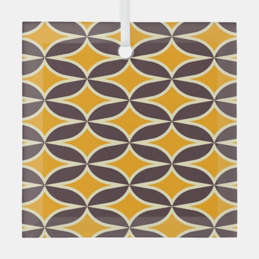 Retro geometric pattern yellow and brown leaf glas ornament (Voorkant)