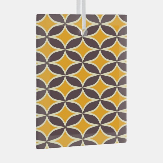 Retro geometric pattern yellow and brown leaf glas ornament (Voorkant Rechts)