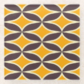 Retro geometric pattern yellow and brown leaf glazen onderzetter (Voorkant)
