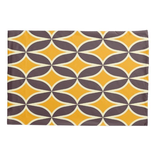 Retro geometric pattern yellow and brown leaf kussensloop (Achterkant-Links)