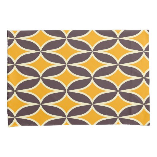 Retro geometric pattern yellow and brown leaf kussensloop (Voorkant-Rechts)