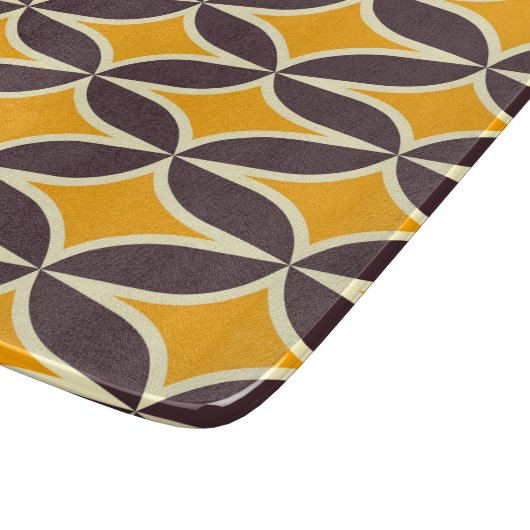 Retro geometric pattern yellow and brown leaf snijplank (Hoek)