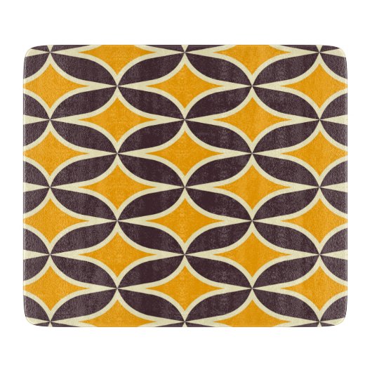 Retro geometric pattern yellow and brown leaf snijplank (Voorkant)