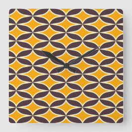 Retro geometric pattern yellow and brown leaf vierkante klok