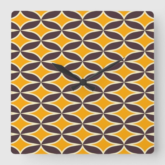 Retro geometric pattern yellow and brown leaf vierkante klok (Voorkant)