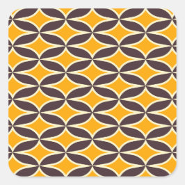 Retro geometric pattern yellow and brown leaf vierkante sticker