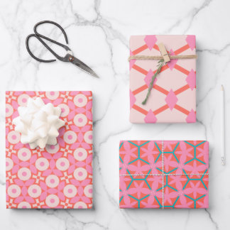 Retro Geometric Pink Mid-Century Modern Inpakpapier Vel