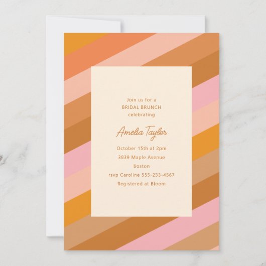 Retro Geometric Pink Orange Stripes Bridal Brunch Kaart (Voorkant)