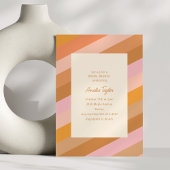 Retro Geometric Pink Orange Stripes Bridal Brunch Kaart