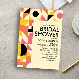 Retro Geometric Pink Oranje Yellow Vrijgezellenfee Kaart