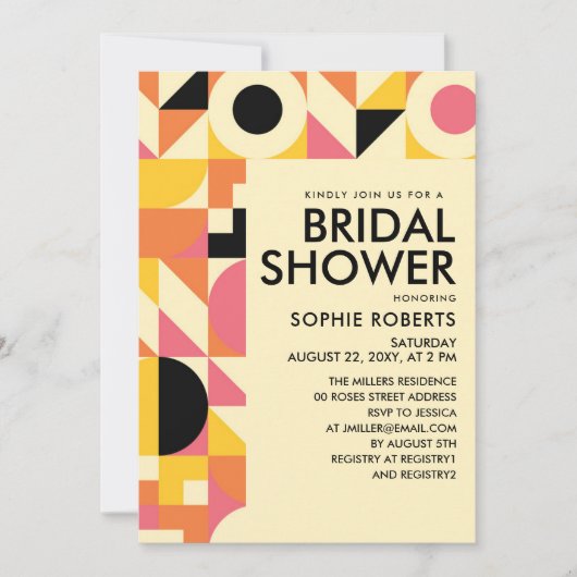 Retro Geometric Pink Oranje Yellow Vrijgezellenfee Kaart (Voorkant)