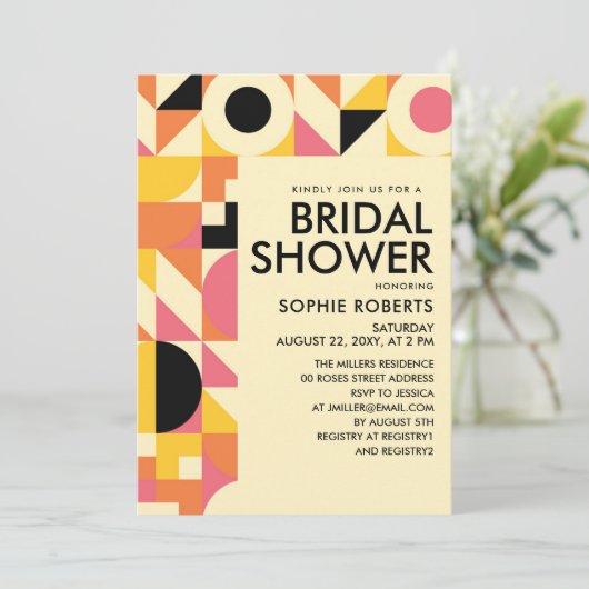 Retro Geometric Pink Oranje Yellow Vrijgezellenfee Kaart (Staand voorkant)