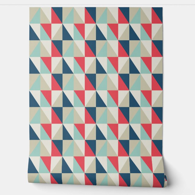 Retro Geometric Red en Blue Triangles Pattern Behang (Afrollen)