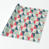 Retro Geometric Red en Blue Triangles Pattern Cadeaupapier (Uitgerold)
