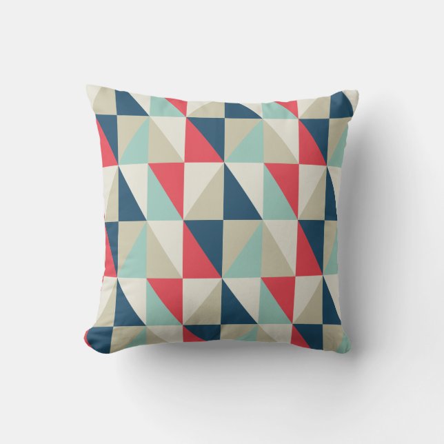 Retro Geometric Red en Blue Triangles Pattern Kussen (Voorkant)