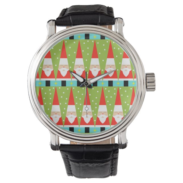 Retro Geometric Santa Leather Watch Horloge (Voorkant)