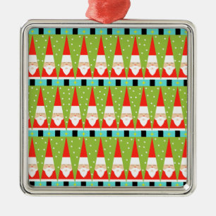 Retro Geometric Santa Square Ornament