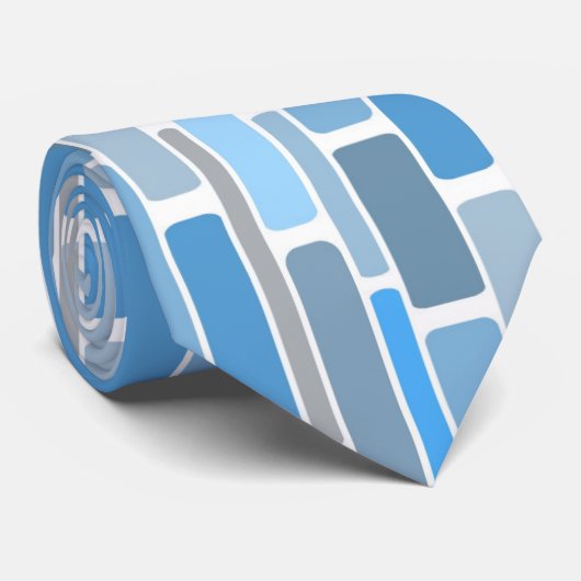 Retro Geometric Shades of Blue Grey Pattern Stropdas (Opgerold)