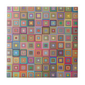 Retro Geometric Square Tile Pattern Tegeltje (Voorkant)